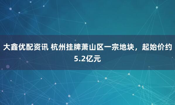 大鑫优配资讯 杭州挂牌萧山区一宗地块，起始价约5.2亿元
